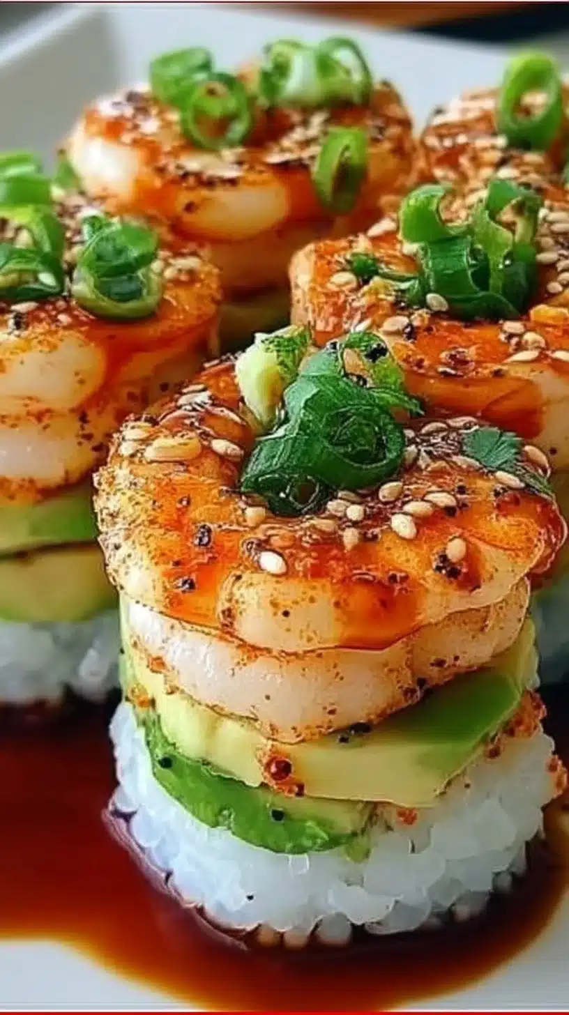 Spicy Shrimp Sushi Stacks: A Delicious & Easy Recipe 1 Delicious Spicy Shrimp Sushi Stacks recipe on a plate