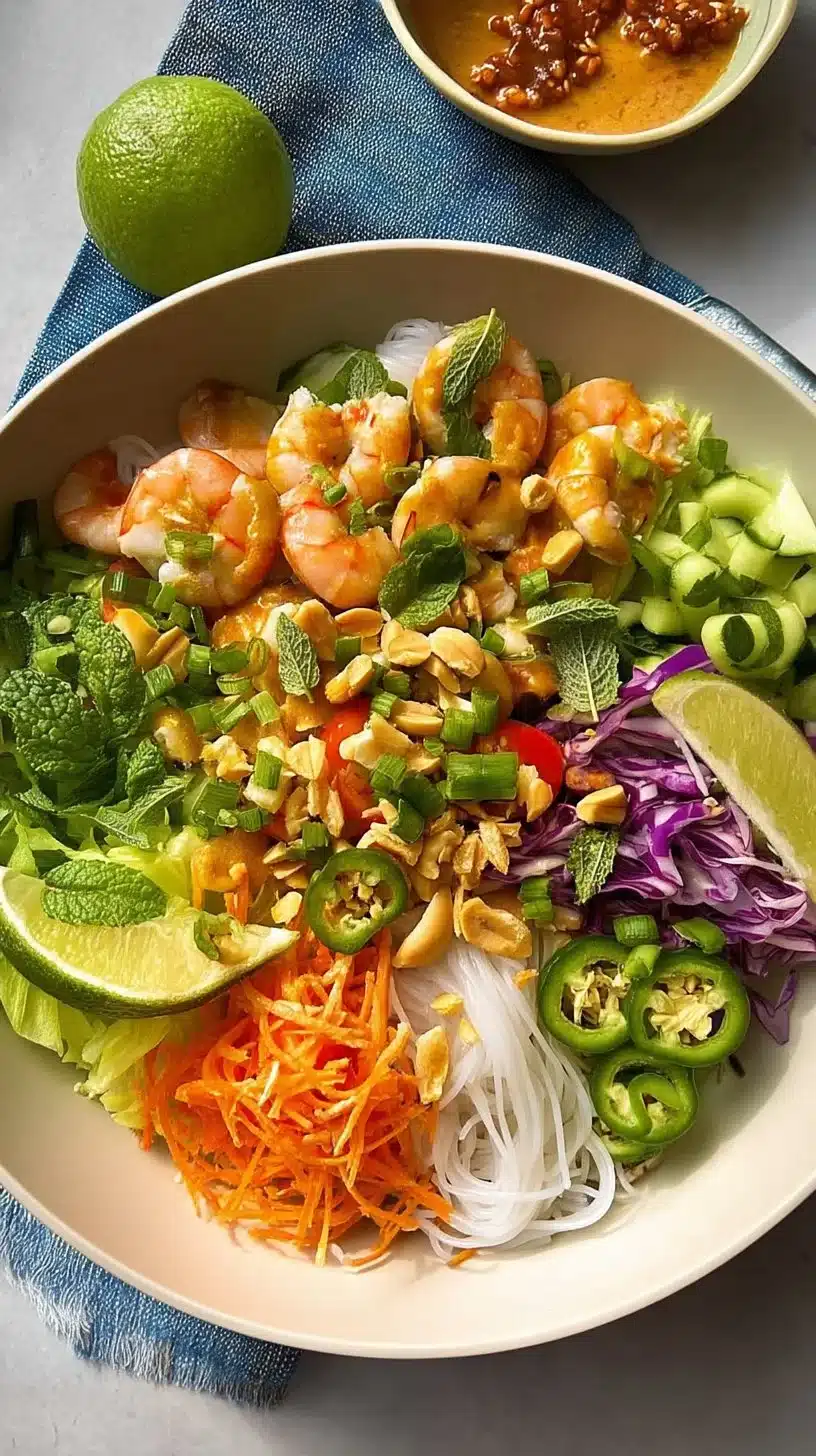 Colorful spring roll salad with fresh vegetables and herbs