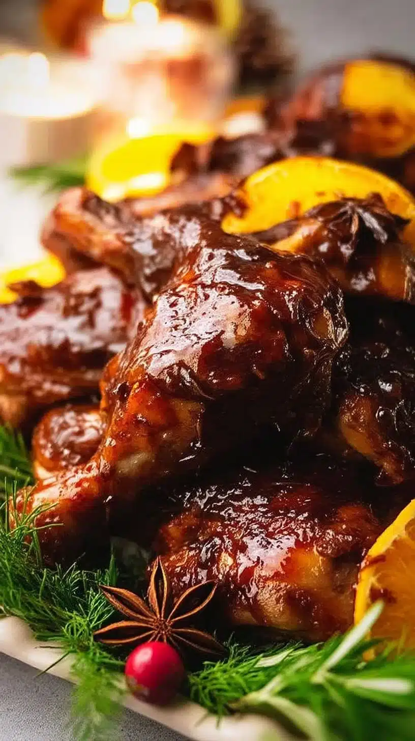 Sticky Glazed Christmas Chicken 1 Sticky Glazed Christmas Chicken served on a festive holiday table