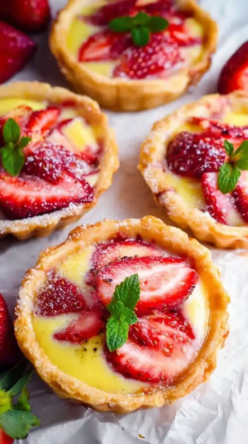 Strawberry Honey Custard Tarts with Lemon Curd 1 Delicious Strawberry Honey Custard Tarts with a drizzle of lemon curd