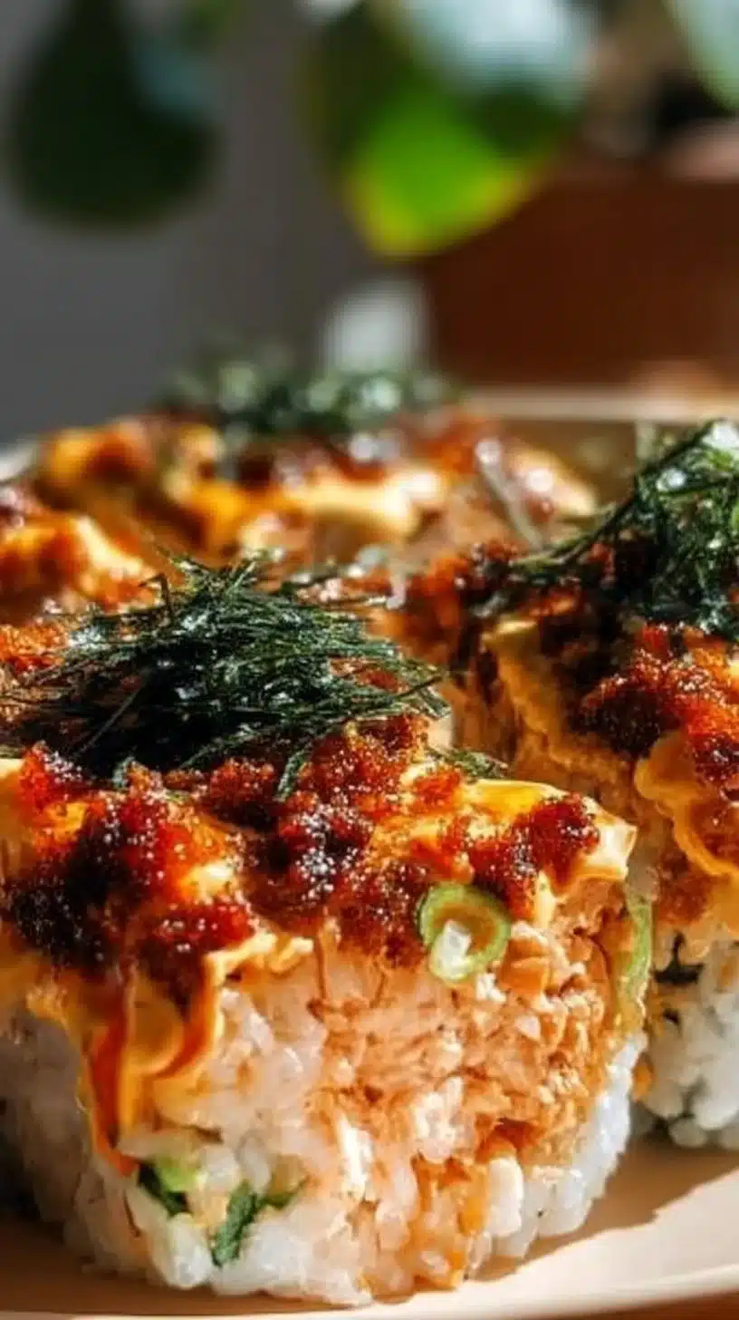 Delicious homemade Sushi Bake dish served in a baking dish