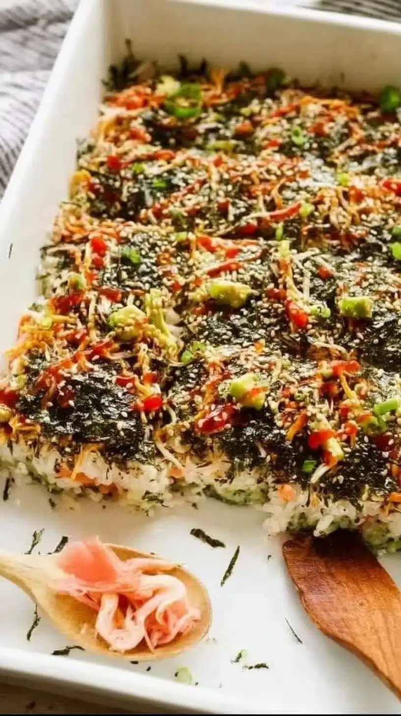 Sushi Bake Casserole 1 Delicious sushi bake casserole ready to serve.