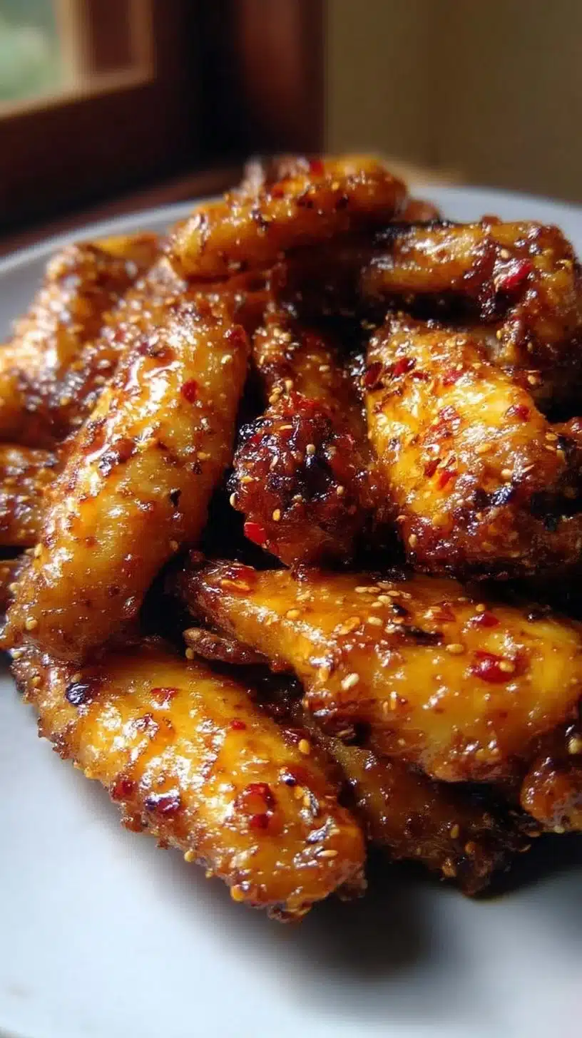 Sweet and Tangy Chicken Wings 1 Delicious sweet and tangy chicken wings served on a platter.