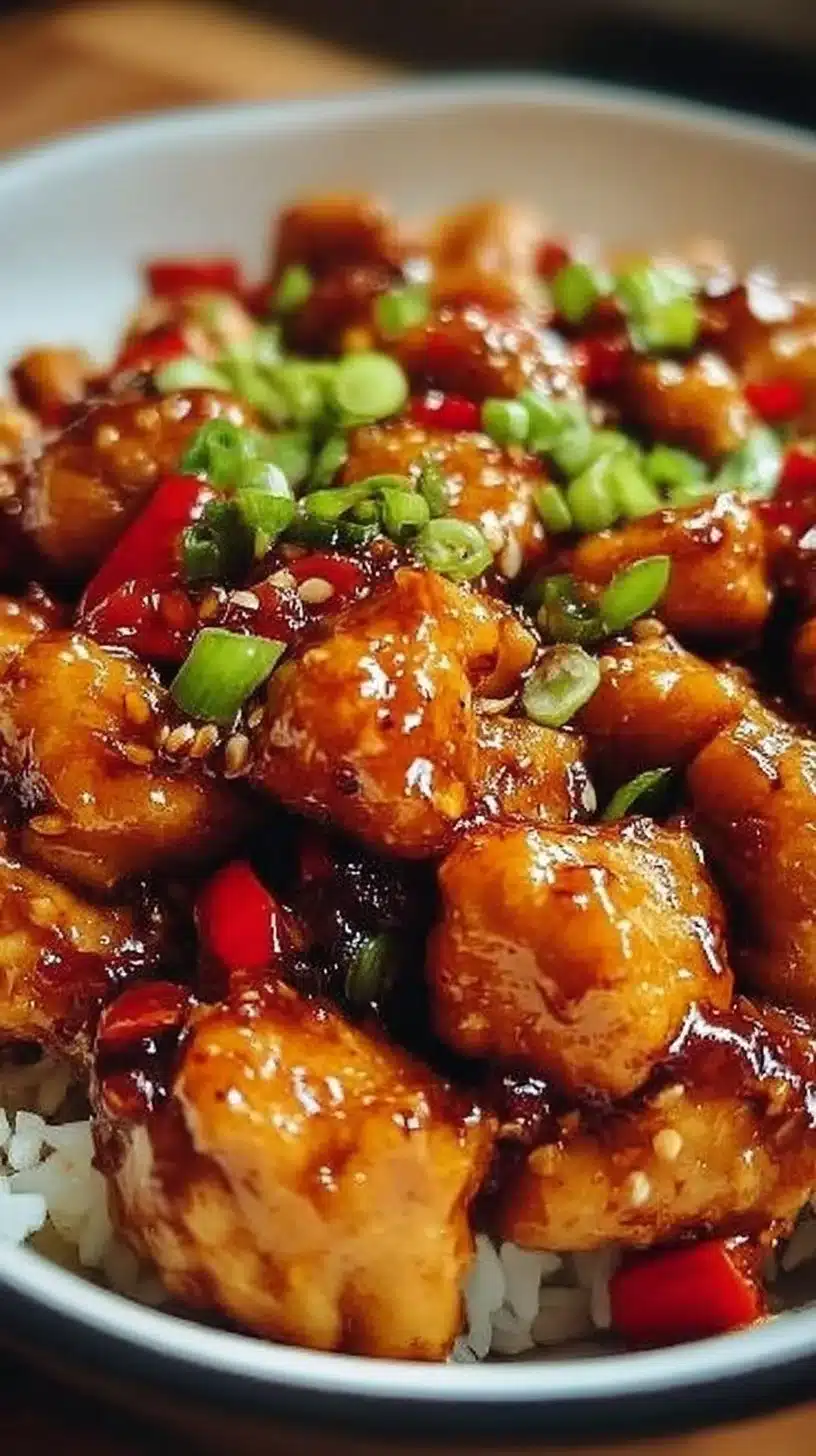 Sweet Chili Chicken 1 Delicious plate of Sweet Chili Chicken garnished with fresh herbs