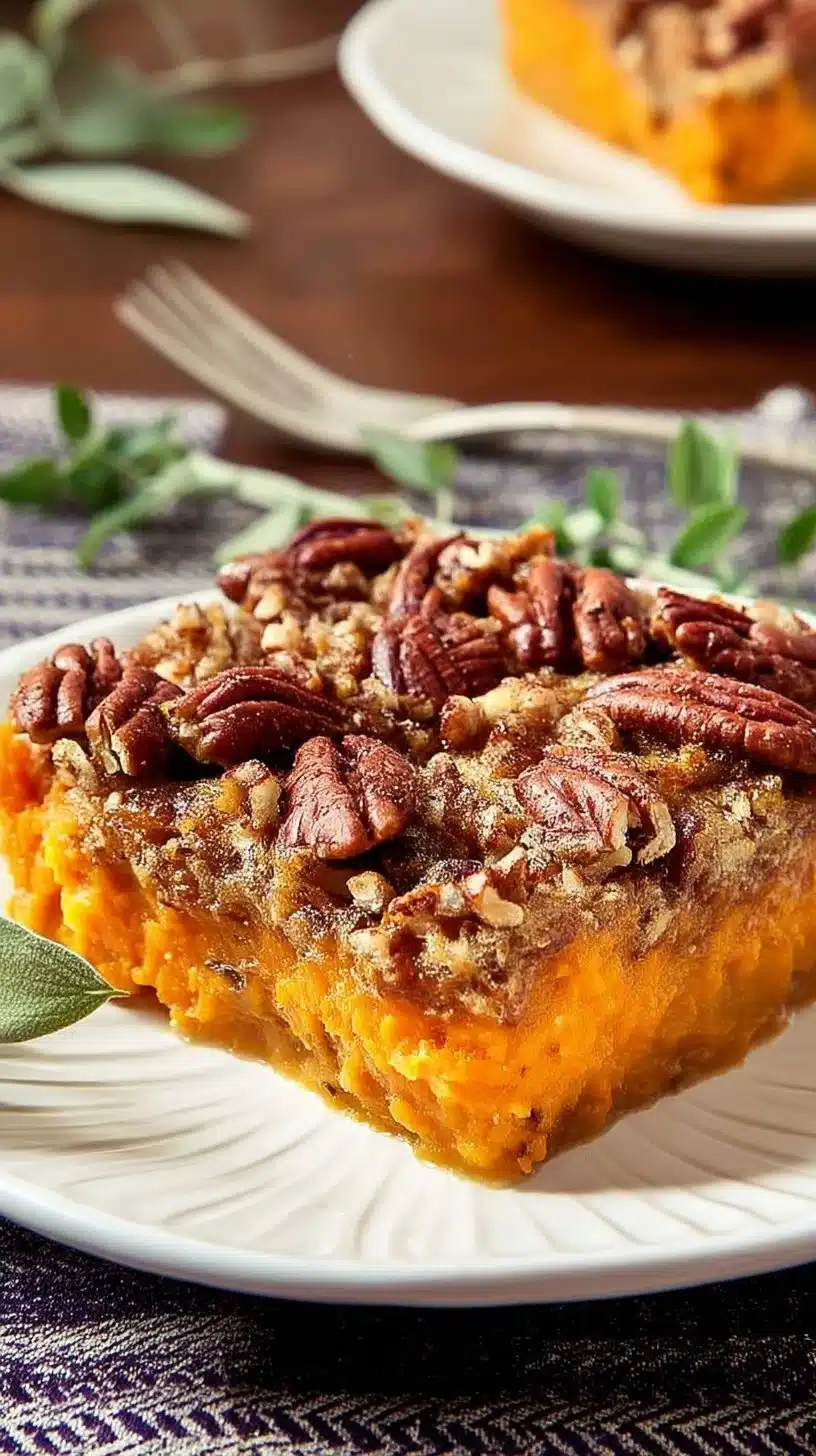 Sweet Potato Casserole 1 Delicious homemade sweet potato casserole topped with crunchy pecans and marshmallows