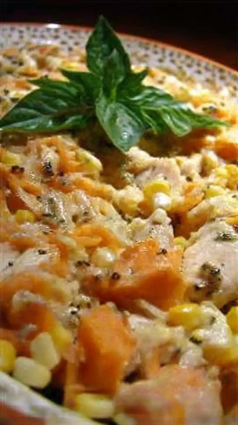 Sweet Potato Chicken Casserole Recipe 1 Delicious Sweet Potato Chicken Casserole served in a baking dish