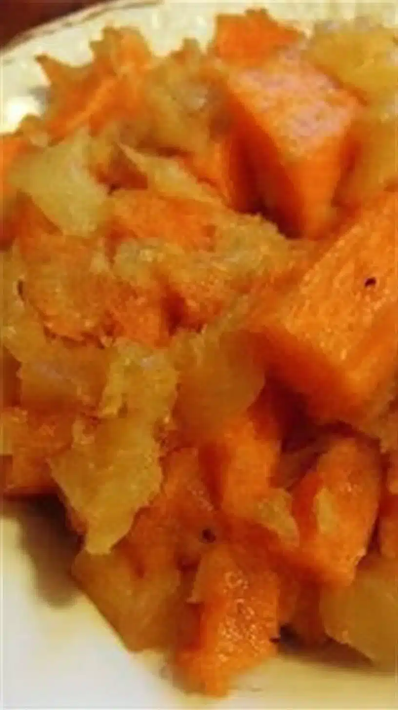 Sweet Potato Pineapple Casserole 1 Sweet potato pineapple casserole served in a baking dish