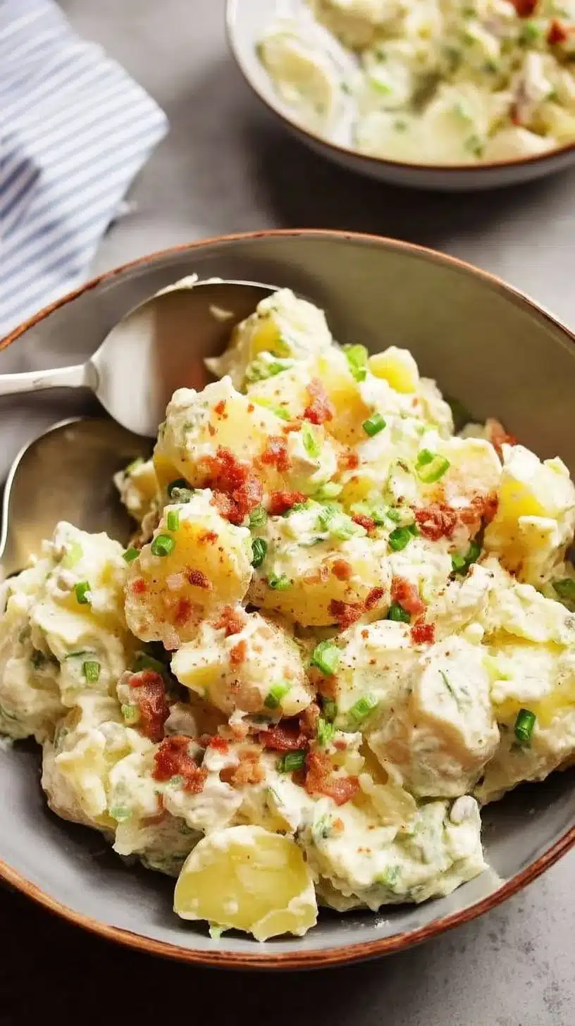 The Perfect Potato Salad Recipe 1 Delicious homemade potato salad served in a bowl with fresh herbs and spices