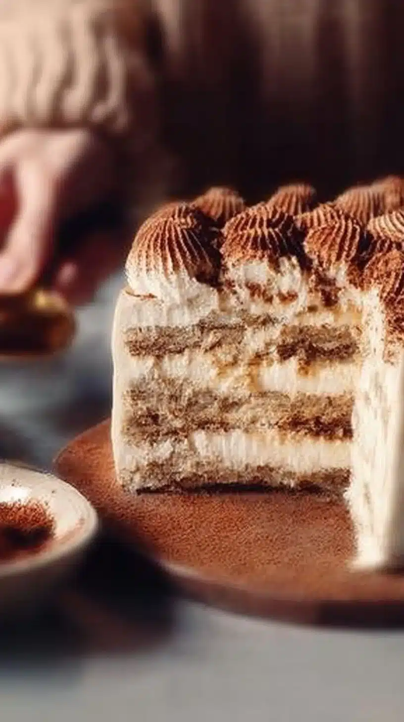 Tiramisu Layer Cake 1 Delicious Tiramisu Layer Cake with layers of coffee and mascarpone cream
