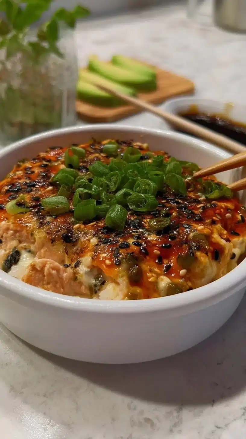 Delicious tuna sushi bake served in a single portion