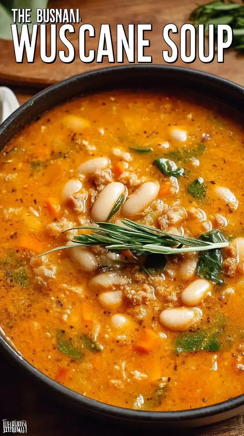 Tuscan White Bean Soup 1 Delicious Tuscan White Bean Soup topped with fresh herbs and served in a bowl.