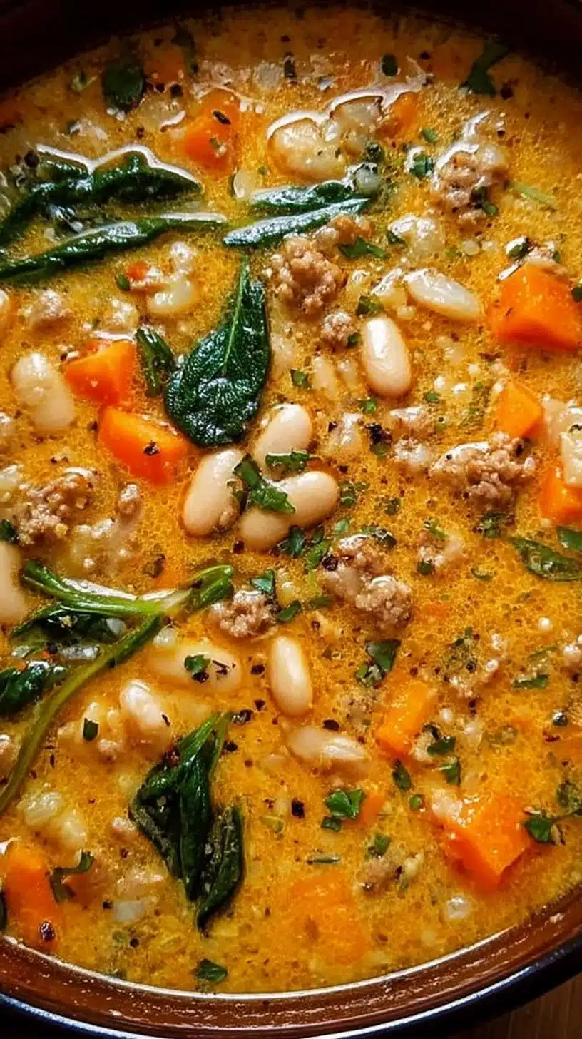 Tuscan White Bean Soup 1 Delicious bowl of Tuscan White Bean Soup garnished with herbs