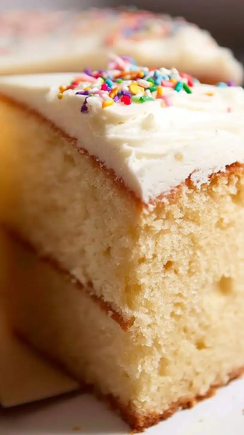 Vanilla Cake 1 Delicious slice of vanilla cake with creamy frosting and fresh berries on top.