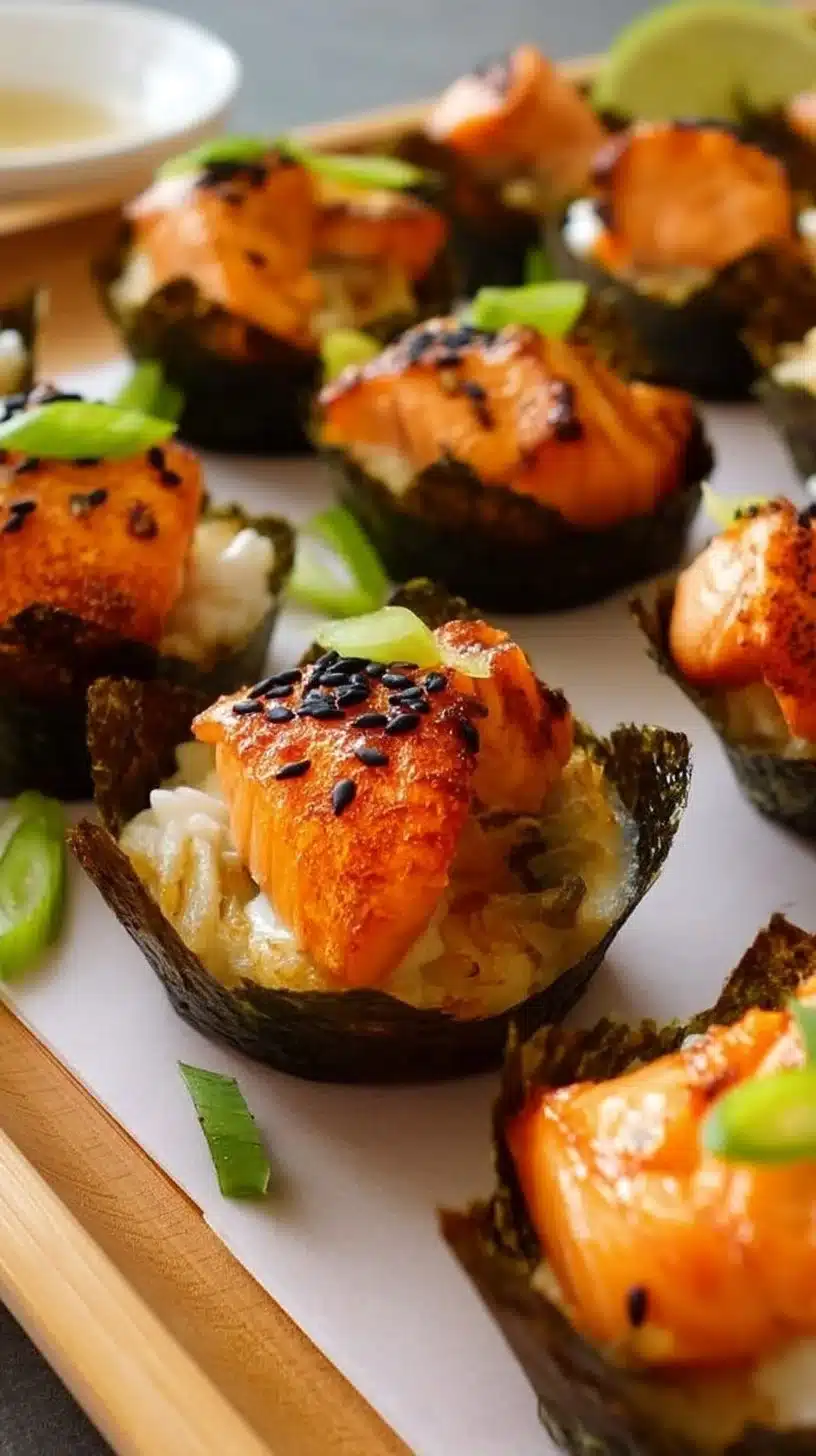 Viral Easy Baked Salmon Sushi Bake Cups 1 Viral easy baked salmon sushi bake cups served in a stylish dish.