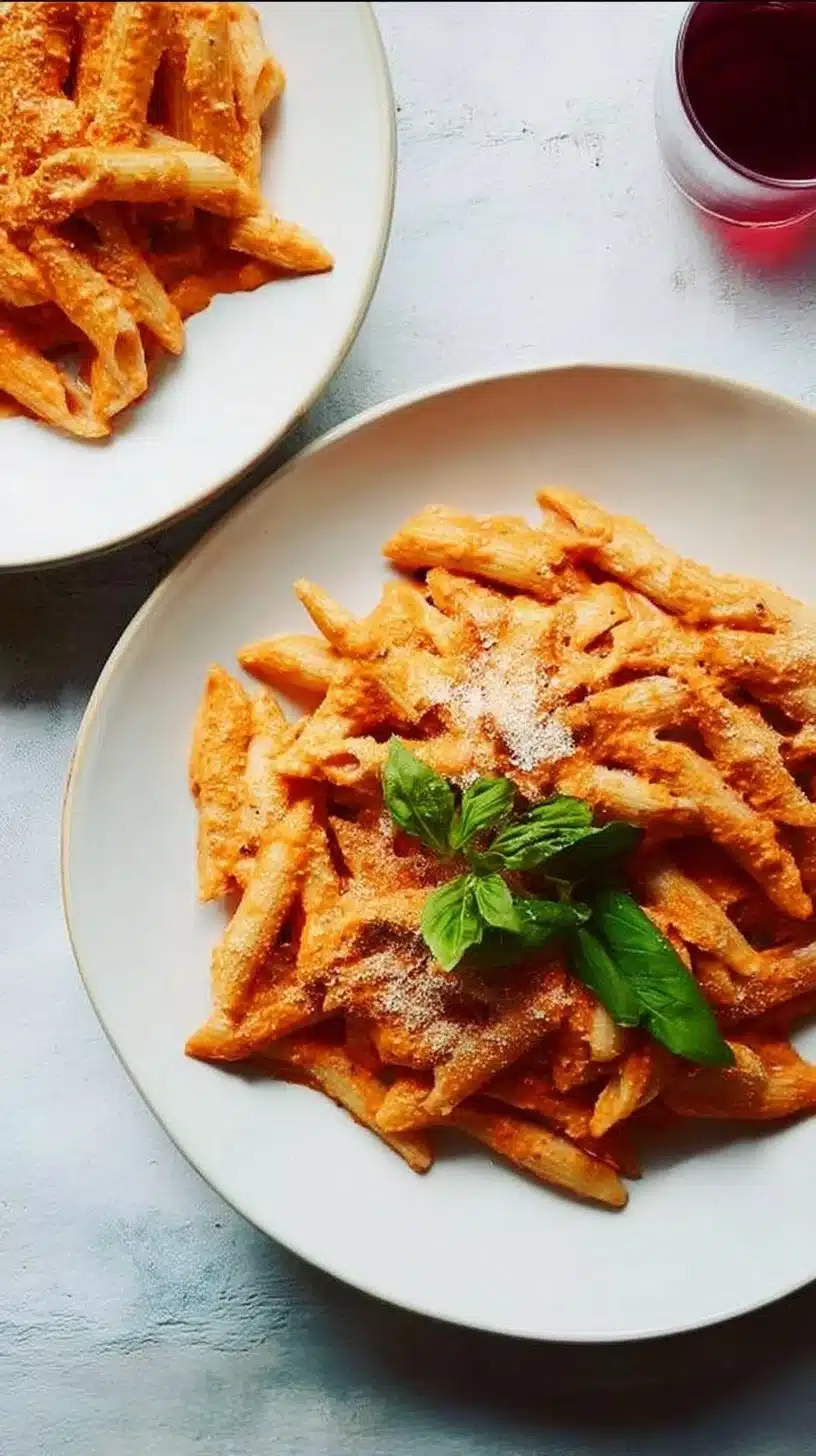 Vodka Penne 1 Delicious vodka penne pasta garnished with herbs and served in a creamy sauce