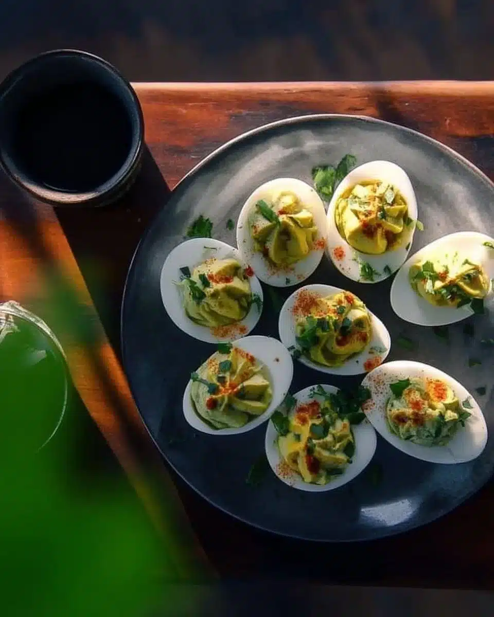 Delicious avocado deviled eggs prepared for a tasty appetizer