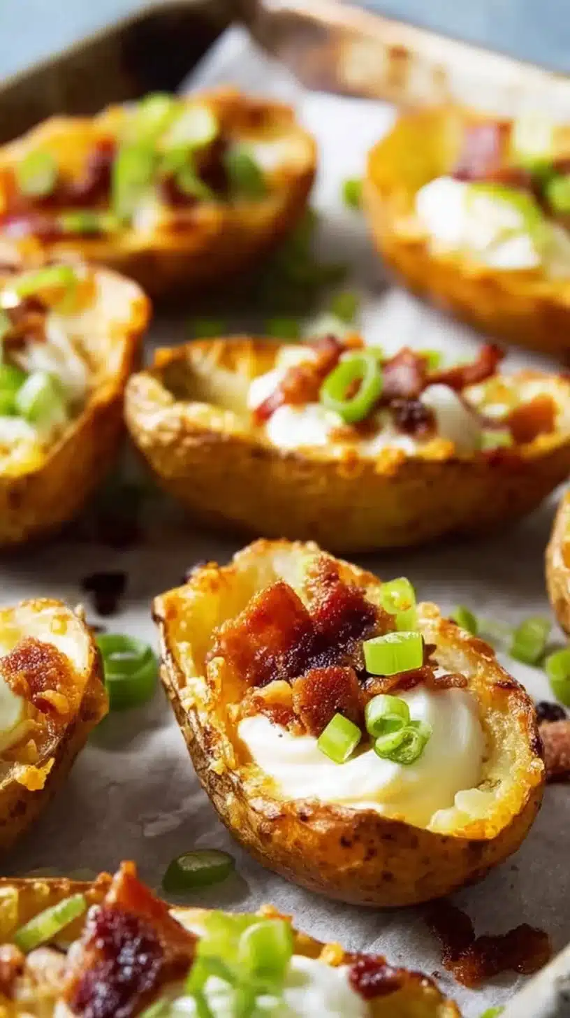 Baked Potato Skins 1 Crispy baked potato skins topped with cheese and green onions