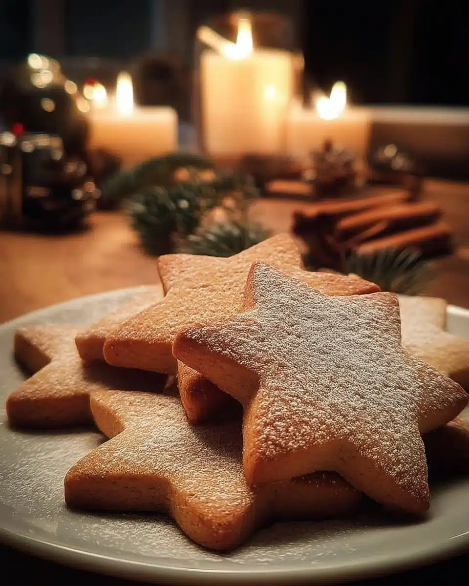 Delicious Christmas Cinnamon Star Cookies on a festive plate
