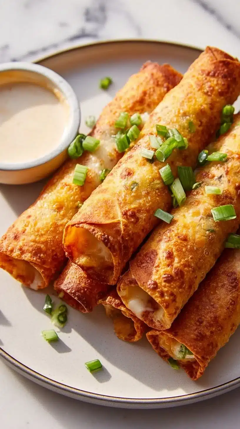 Buffalo Chicken Taquitos 1 Buffalo Chicken Taquitos served with dipping sauce on a platter