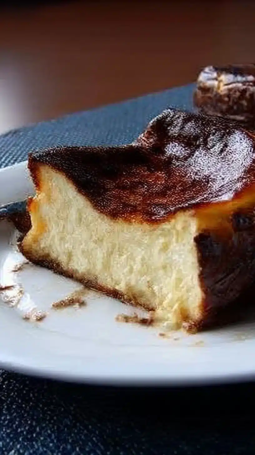 Burnt Basque Cheesecake 1 Delicious Burnt Basque Cheesecake served on a plate with caramelized top.