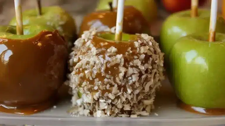 Delicious homemade caramel apples ready to enjoy