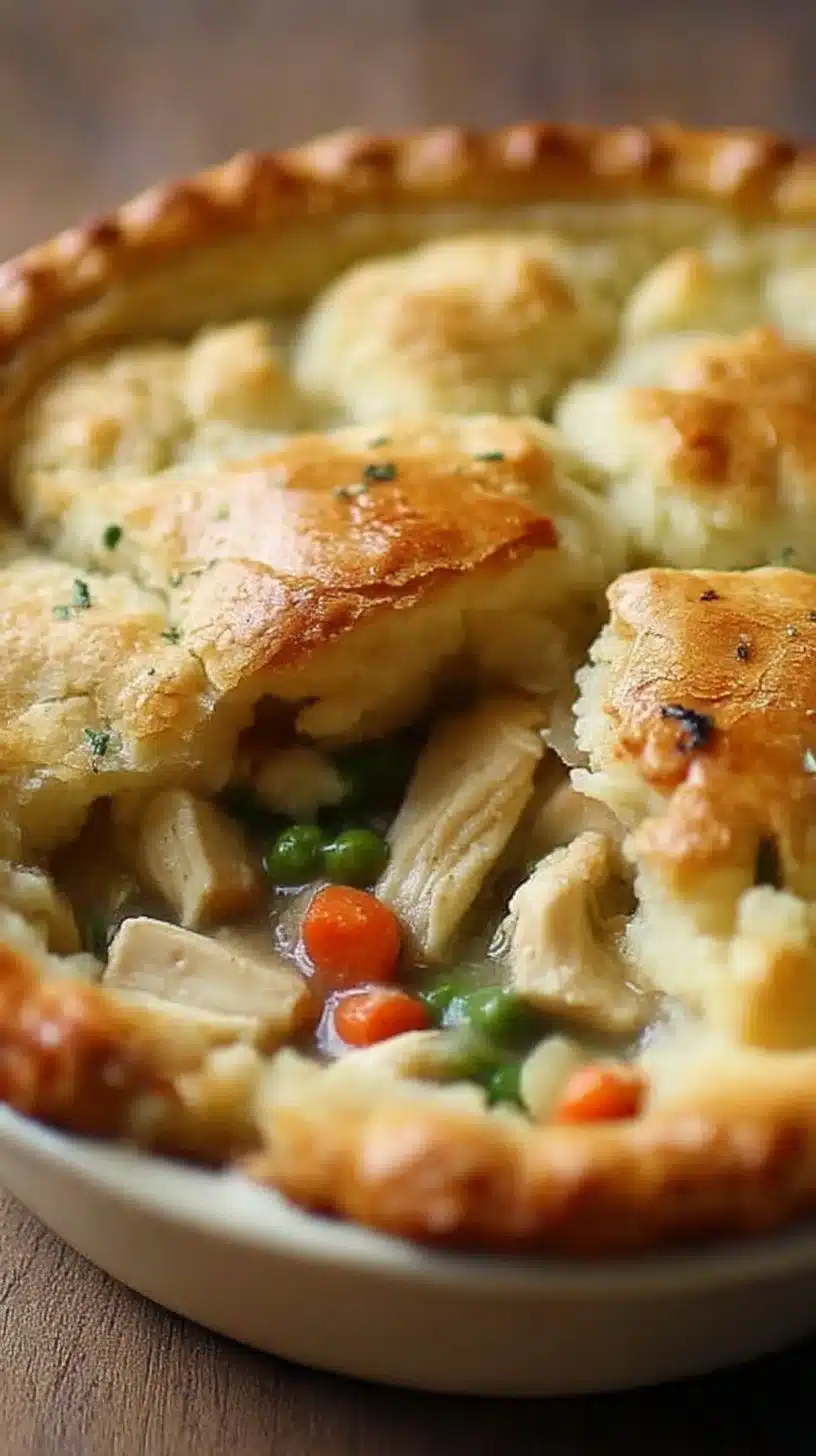 Chicken Pot Pie with Cauliflower Crust 1 Chicken Pot Pie with a savory cauliflower crust, healthy comfort food recipe