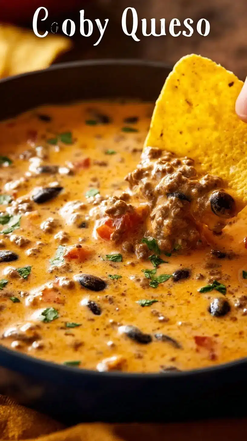 Cowboy Queso Recipe 1 Delicious Cowboy Queso with melted cheese and spices in a serving bowl