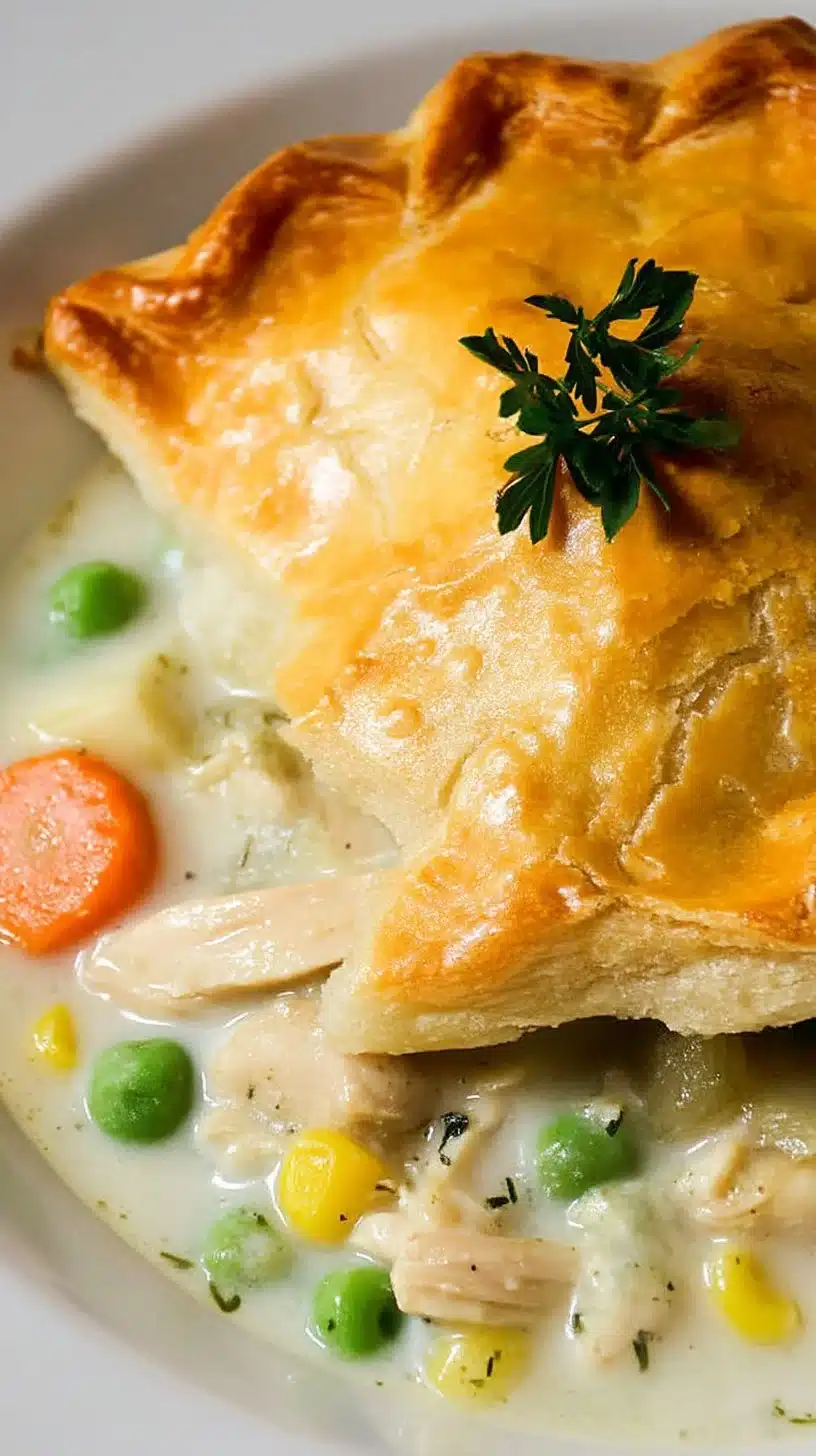 Delicious Cracker Barrel homestyle chicken pot pie served in a rustic dish