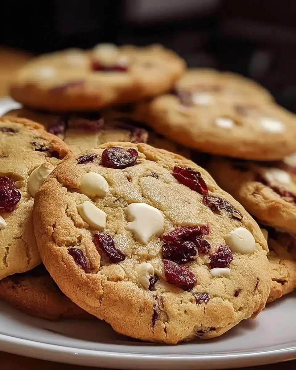 Cranberry White Chocolate Cookies 1 Freshly baked Cranberry White Chocolate Cookies on a cooling rack