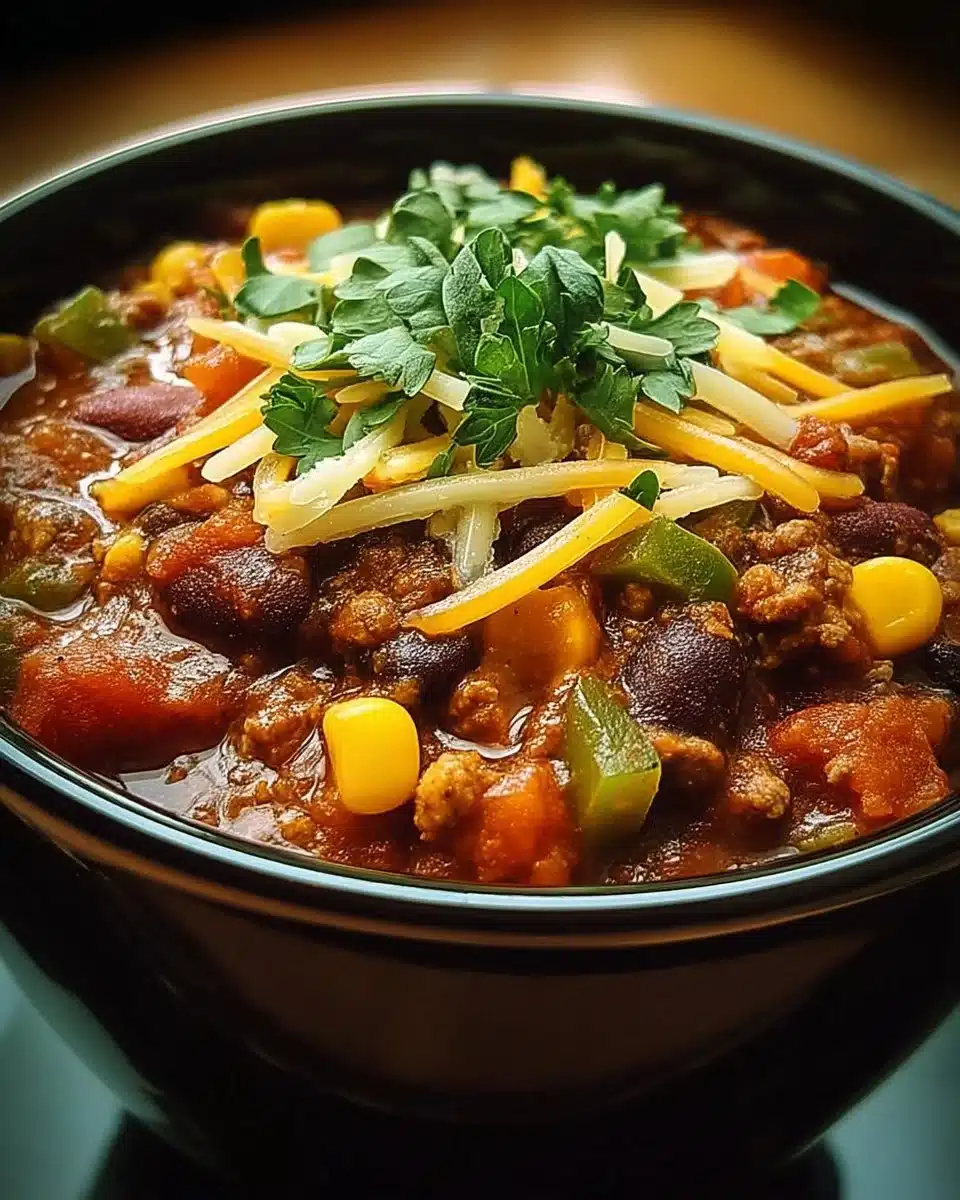 Crockpot Veggie Chili 1 Bowl of delicious crockpot veggie chili with beans and vegetables