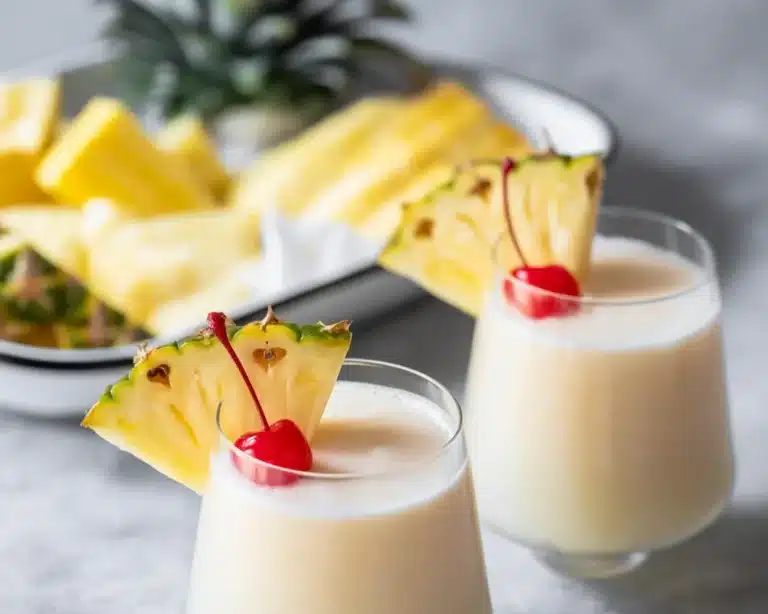 Delicious Virgin Piña Colada mocktail made with pineapple juice and coconut cream.