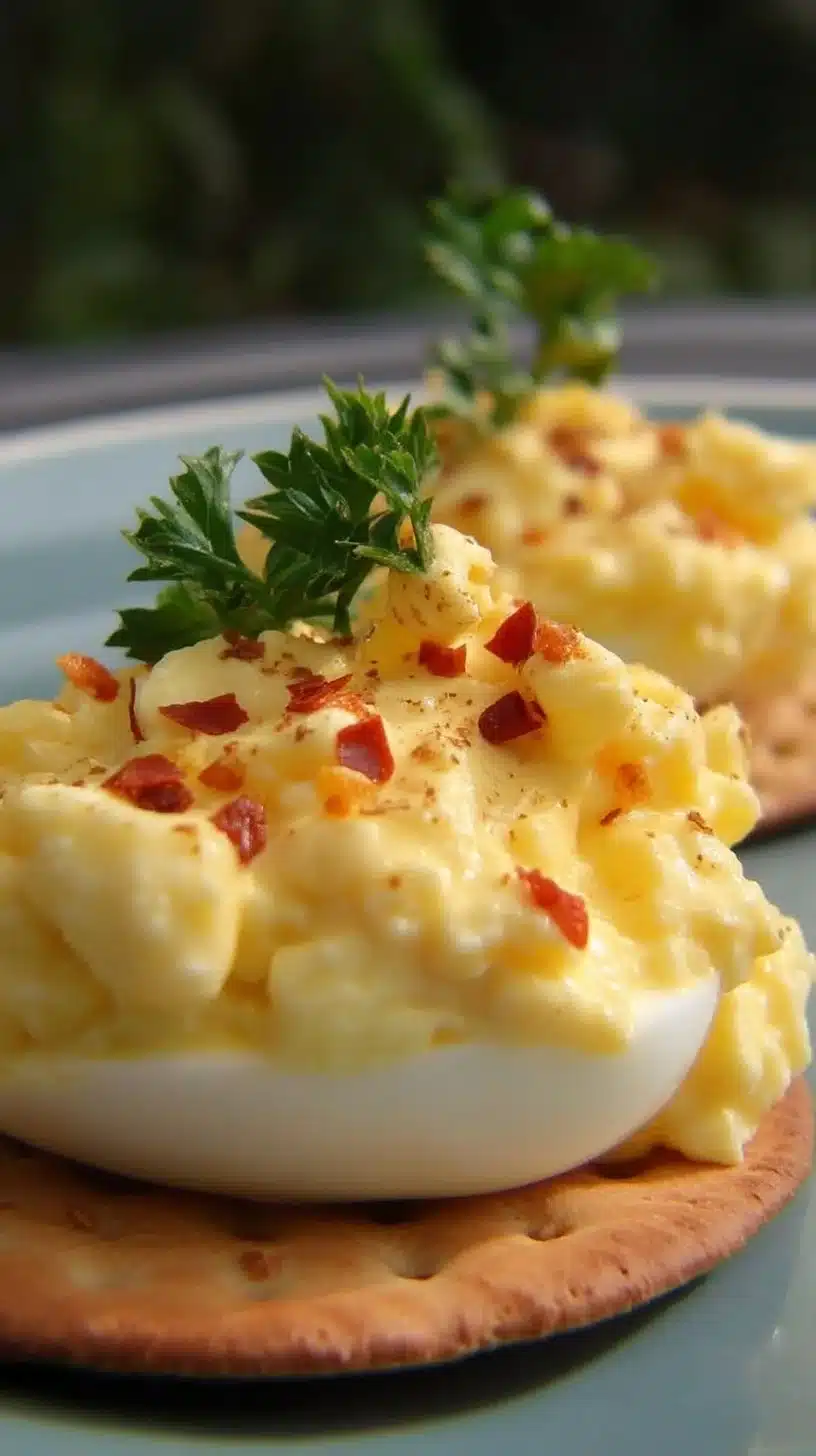 Deviled Egg Dip 1 Delicious deviled egg dip served with crackers and veggies