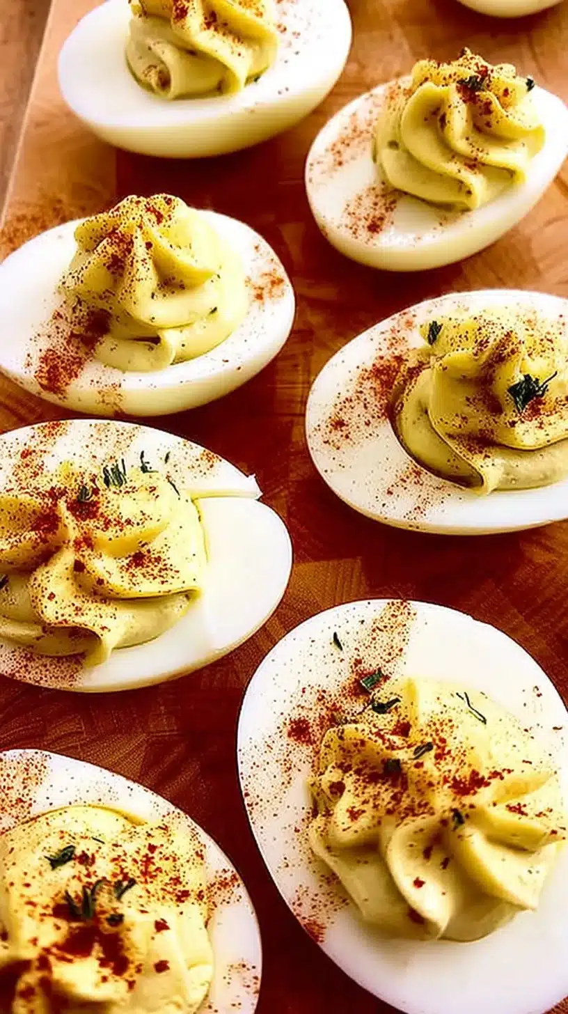 Deviled Eggs with a Kick 1 Deviled eggs with a spicy twist, garnished and ready to serve.