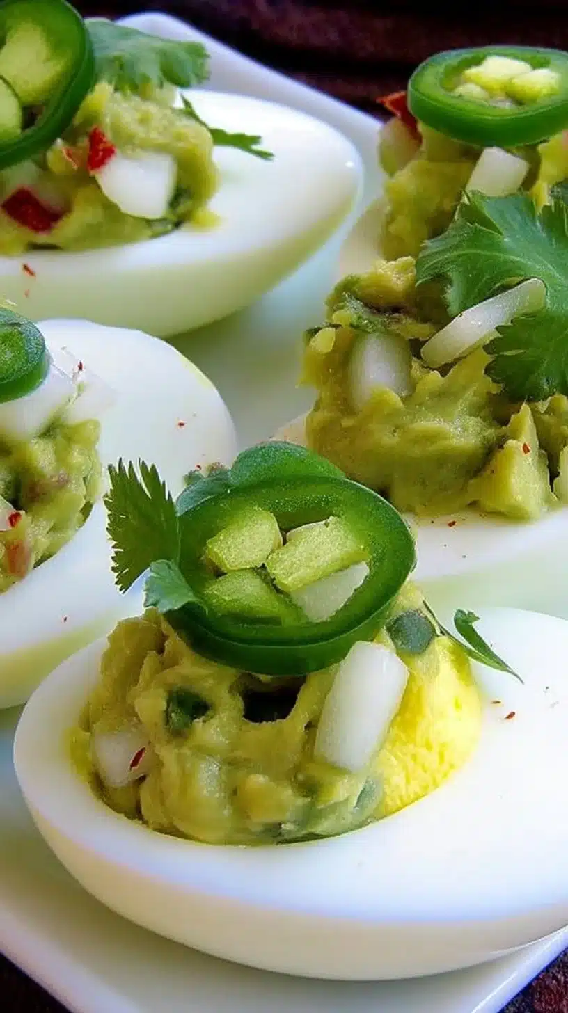 Devilishly Different Green Deviled Eggs 1 Delicious green deviled eggs served as a unique appetizer