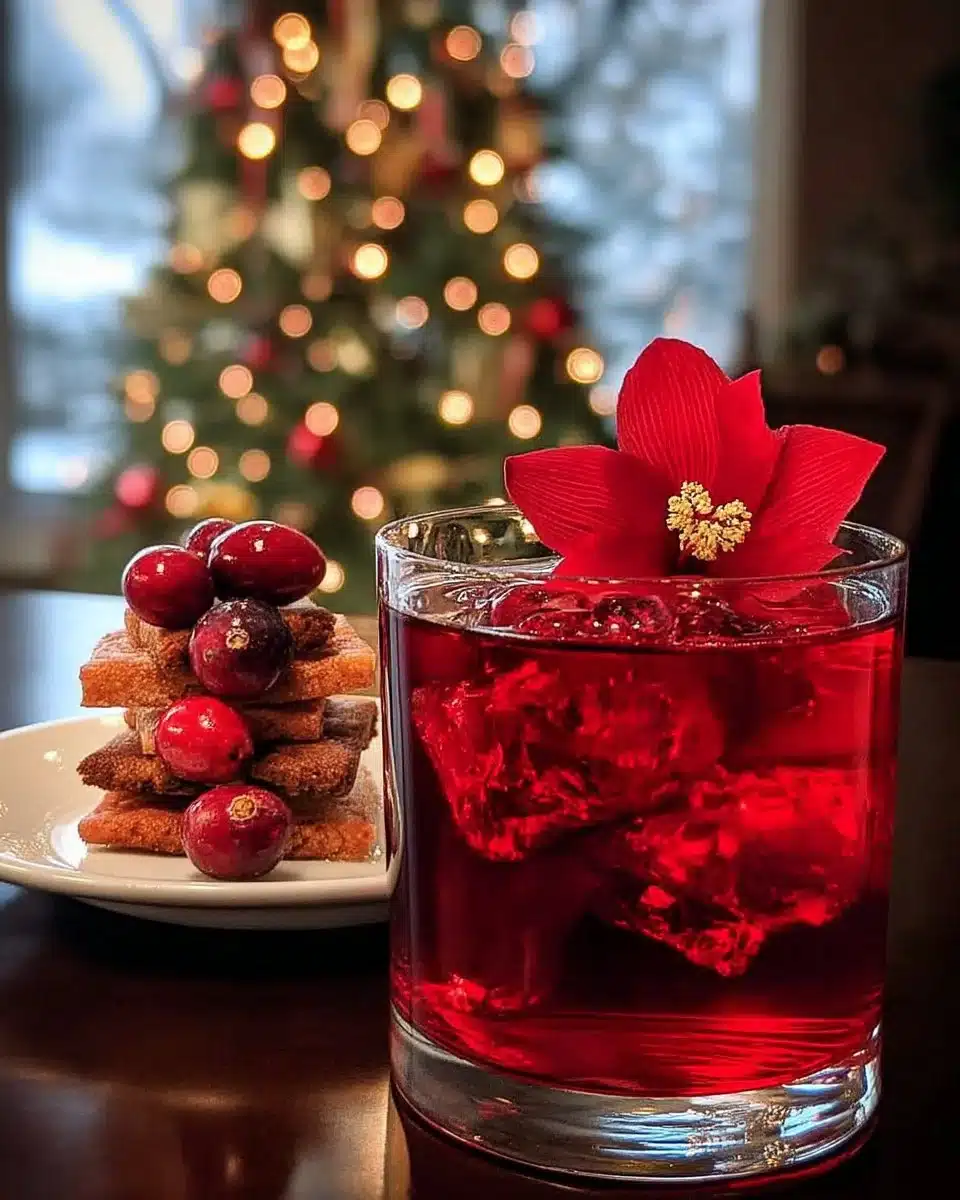 Christmas Cranberry Hibiscus Mocktail served with festive bites