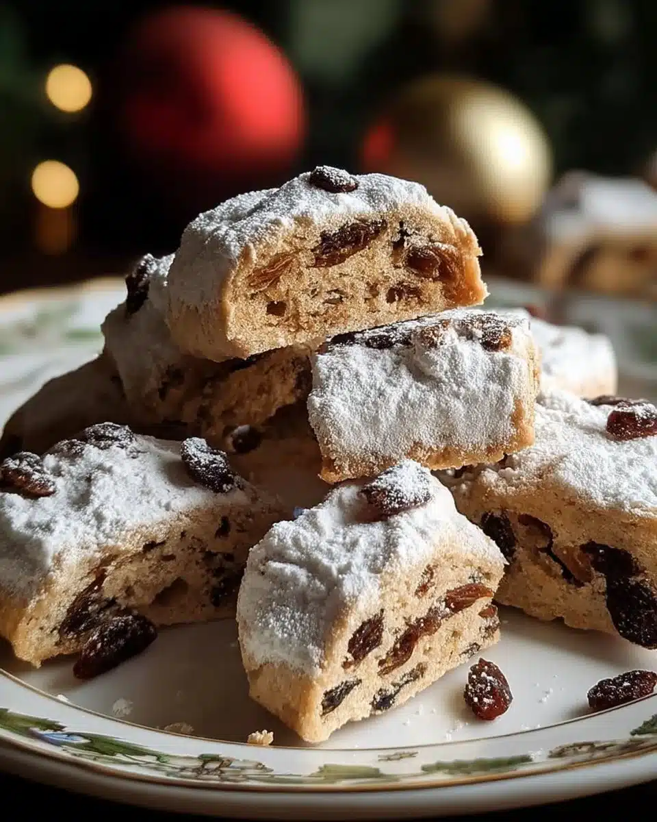 Easy Christmas Stollen Bites 1 Delicious homemade Christmas Stollen Bites on a festive table.