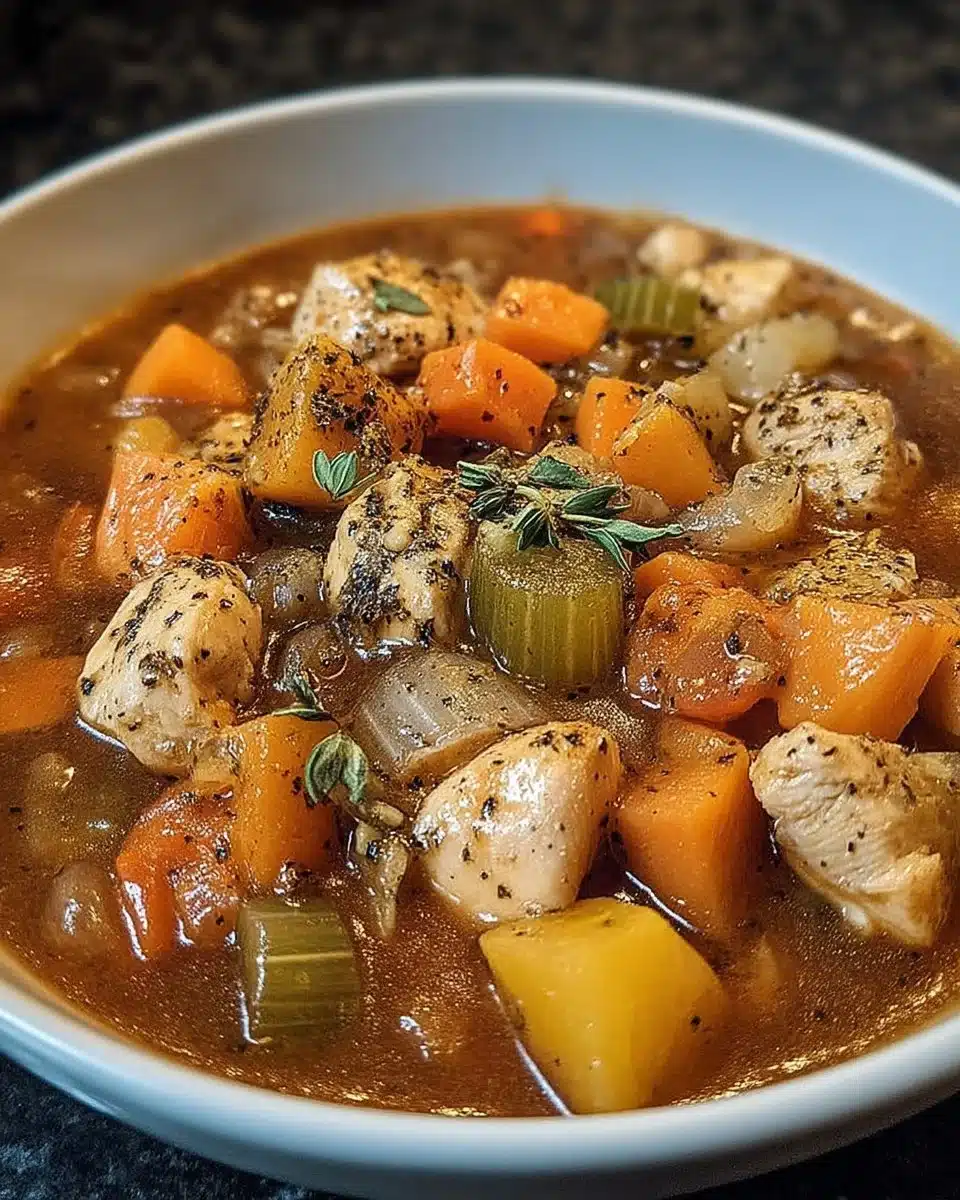 Easy Crockpot Chicken & Vegetable Stew for Cozy, Flavorful Nights 1 Delicious crockpot chicken and vegetable stew in a cozy bowl