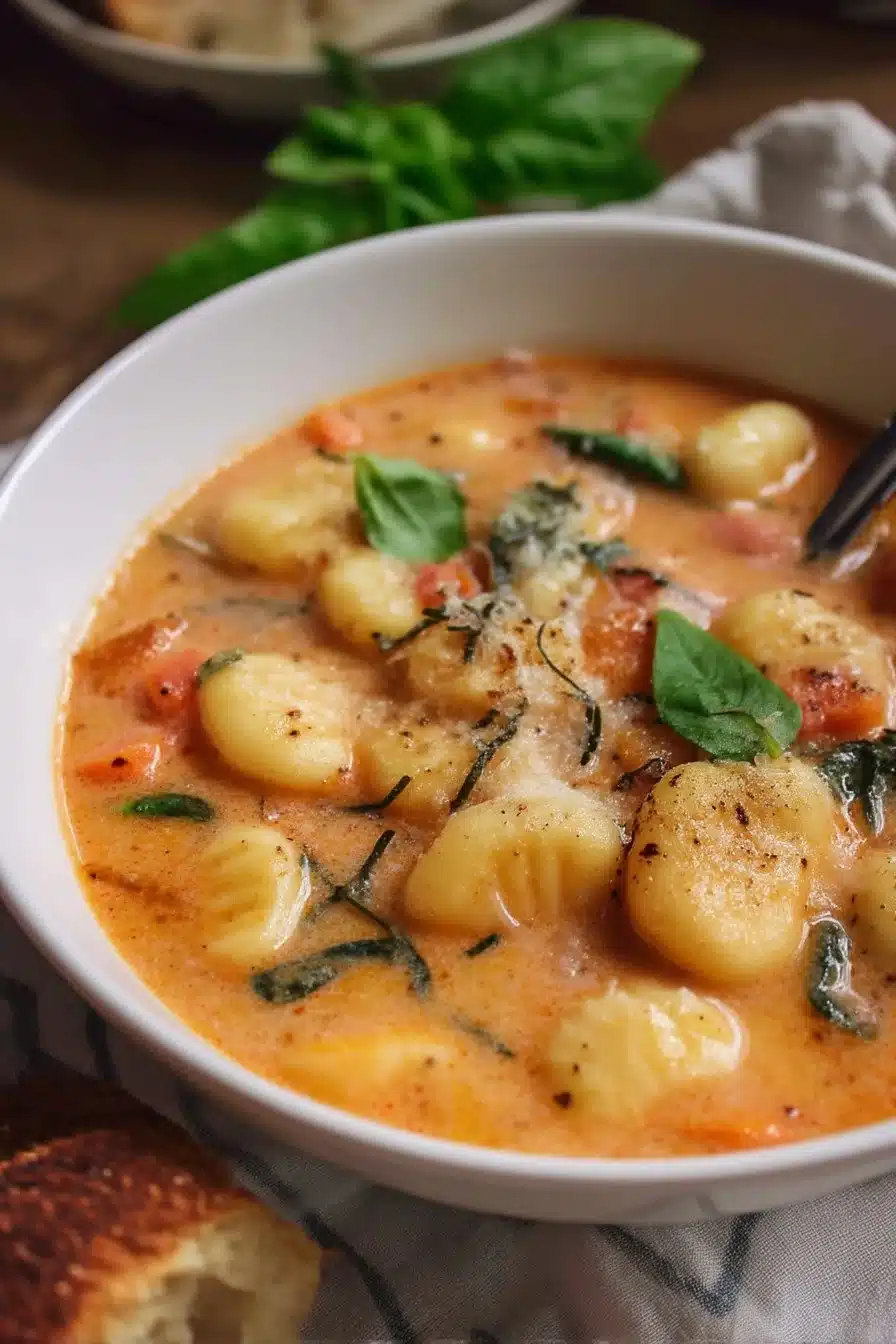 Easy Recipe for Gnocchi Soup 1 Bowl of delicious homemade gnocchi soup with fresh herbs and vegetables