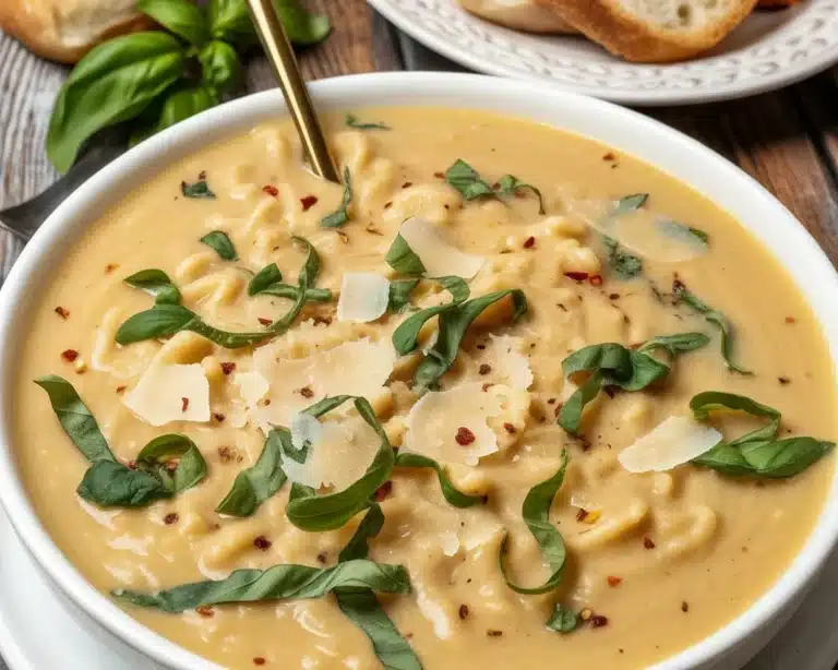 Creamy Marry Me Chicken Gnocchi Soup with chicken, gnocchi, spinach, and sun-dried tomatoes.