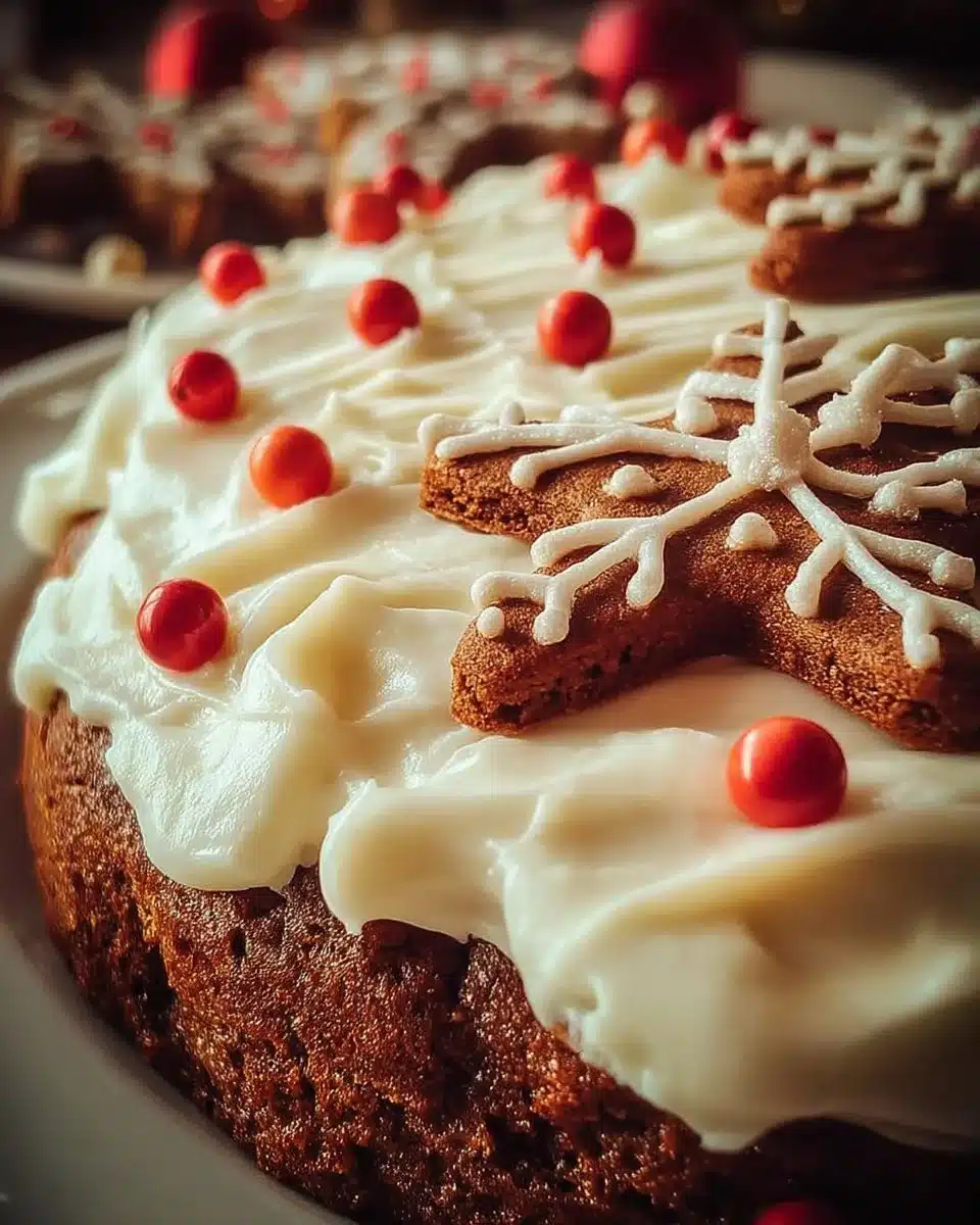 Irresistible Christmas Gingerbread Cake with Cream Cheese Frosting 1 Irresistible Christmas gingerbread cake decorated with cream cheese frosting.