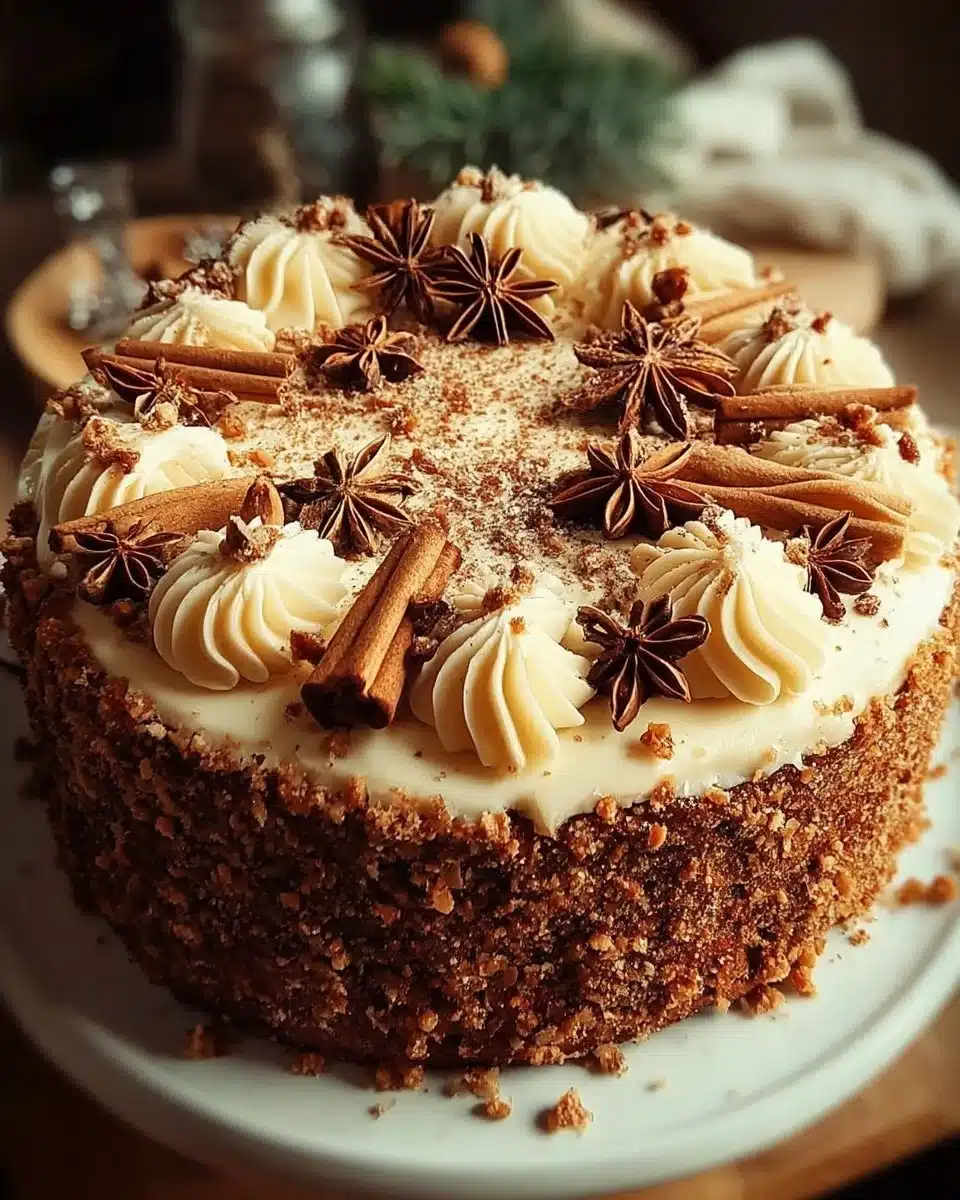 A deliciously spiced Christmas Spice Cake decorated for the holiday season.