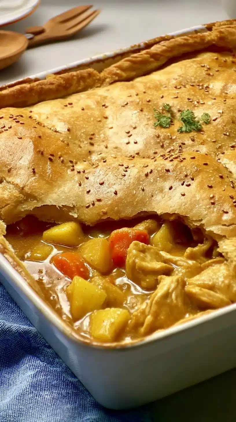 Japanese Curry Chicken Pot Pie Casserole 1 Delicious Japanese curry chicken pot pie casserole with a golden crust.