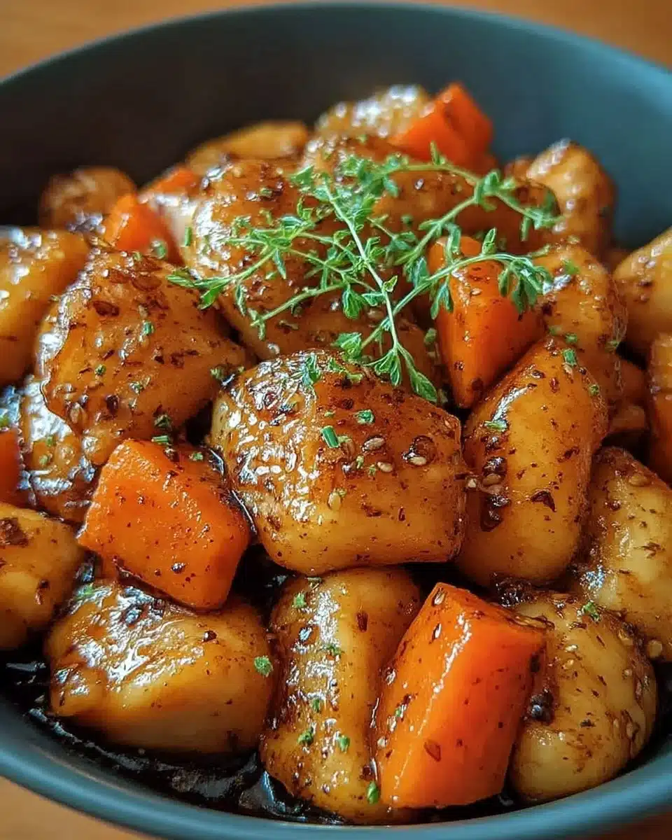 Juicy Comfort: Easy Crockpot Honey Garlic Chicken & Carrots 1 Crockpot honey garlic chicken and carrots served on a plate