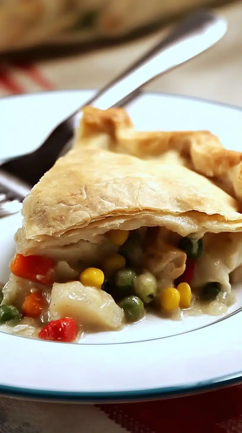 Low-Fat Chicken Pot Pie 1 Low-fat chicken pot pie topped with golden crust and fresh vegetables