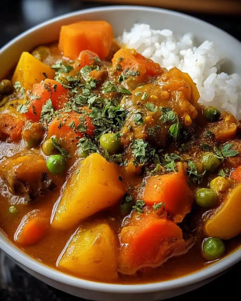 Simple and Flavorful Crockpot Vegetable Curry 1 Delicious crockpot vegetable curry with colorful veggies and aromatic spices