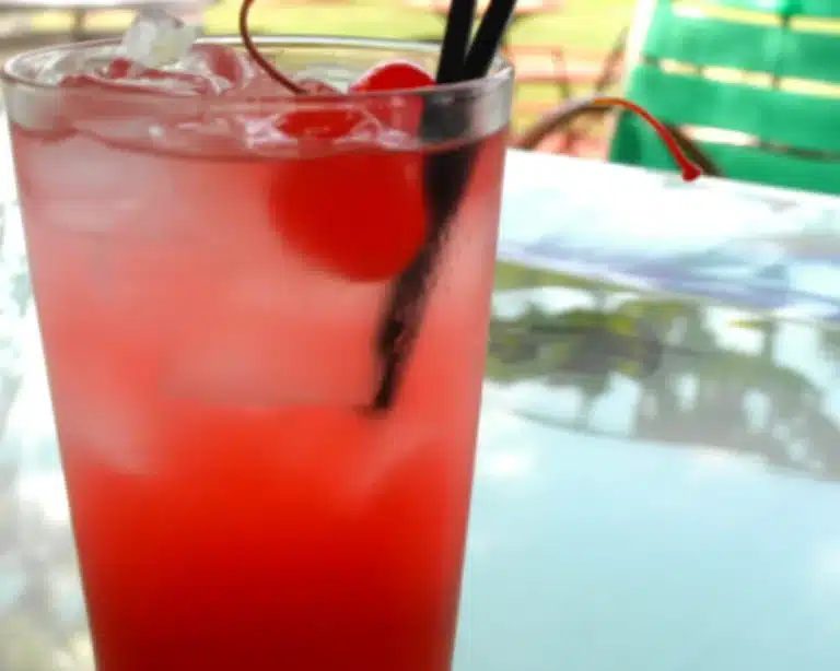 Shirley Temple Royale mocktail at The Royal Hawaiian with ocean views.