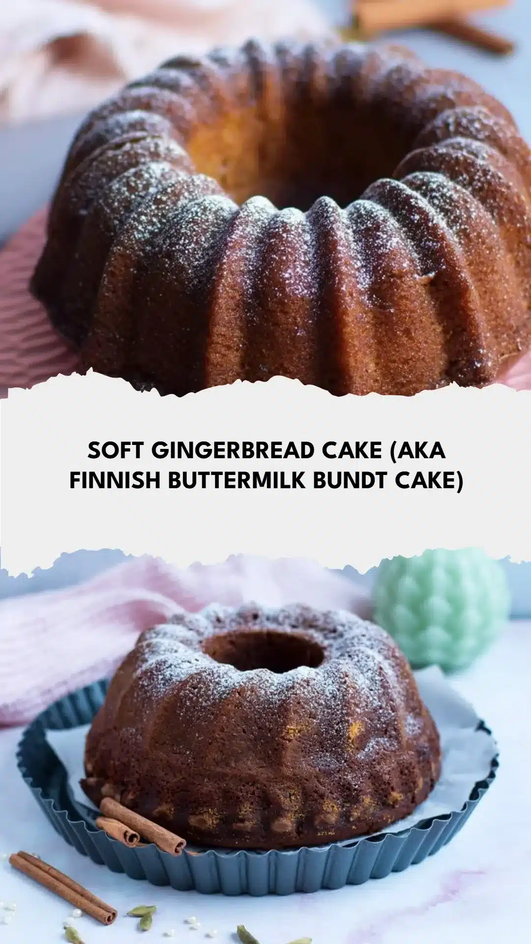 Soft Gingerbread Cake (aka Finnish Buttermilk Bundt Cake) 1 Delicious soft gingerbread cake, a Finnish buttermilk bundt, decorated with icing.