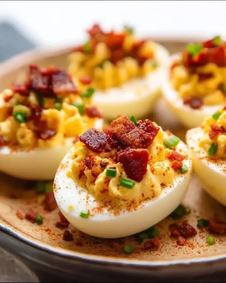Southern Bacon Deviled Eggs served on a platter