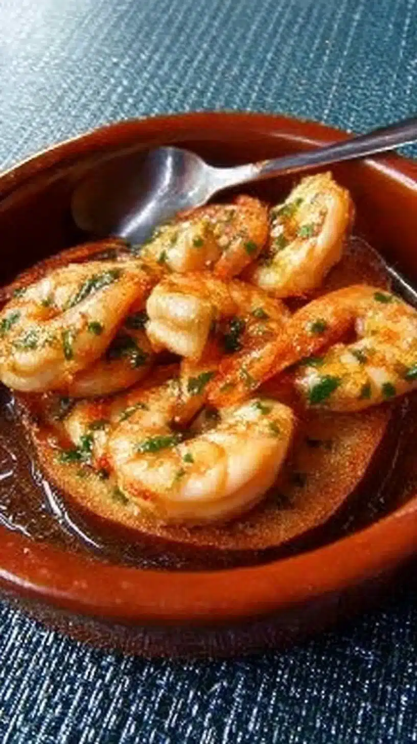 Spanish Garlic Shrimp (Gambas al Ajillo) 1 Delicious Spanish Garlic Shrimp dish (Gambas al Ajillo) served in a cast iron skillet.