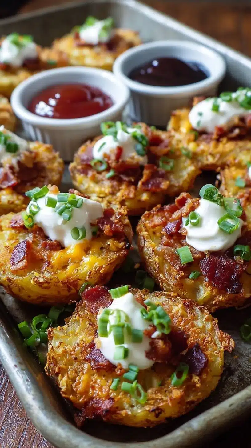 Super Bowl Loaded Potato Bites 1 Crispy Super Bowl loaded potato bites topped with cheese and bacon